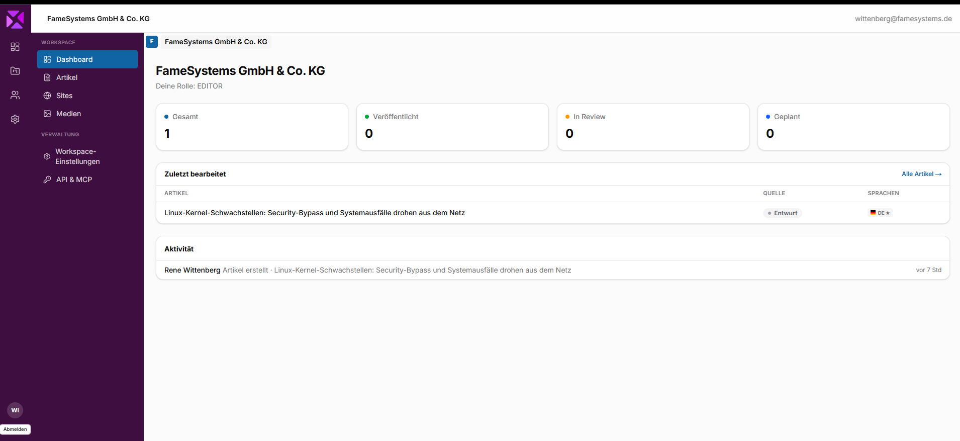 Publino App — Artikel-Editor mit Mehrsprachigkeit und MCP-Anbindung